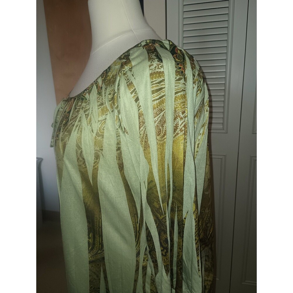 NWT SAINT TROPEZ WEST Womens 1X Boho Peasant Green Paisley Bling 3/4 Sleeve Top - Picture 5 of 12